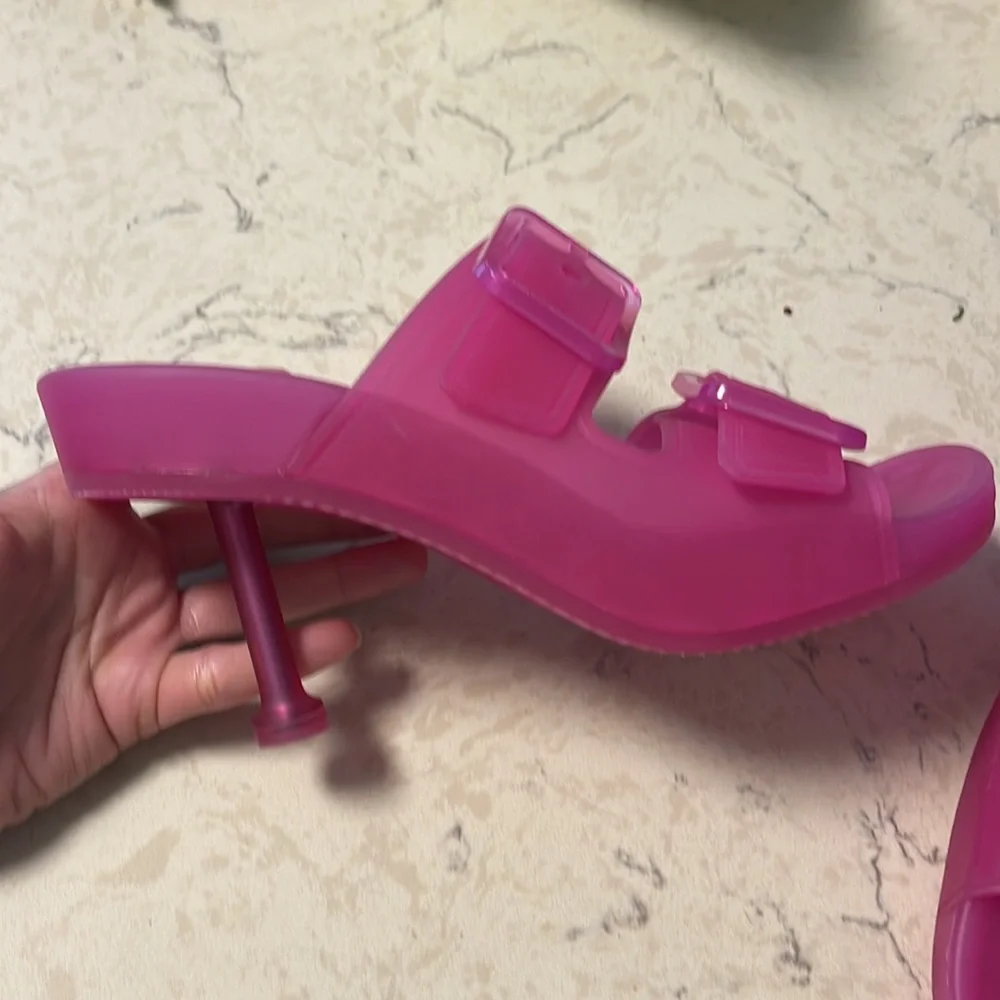 BALENCIAGA Hot Pink Fuchsia Mallorca Rubber Slide Sandal Size 37 - Picture 3 of 8